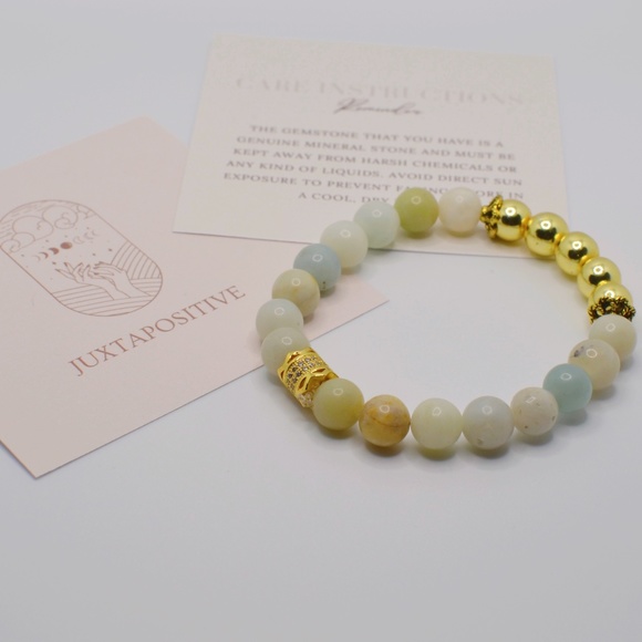 Amazonite and Gold Hematite with Zircon in Copper Charm Gemstone Bracelet. - Picture 1 of 7